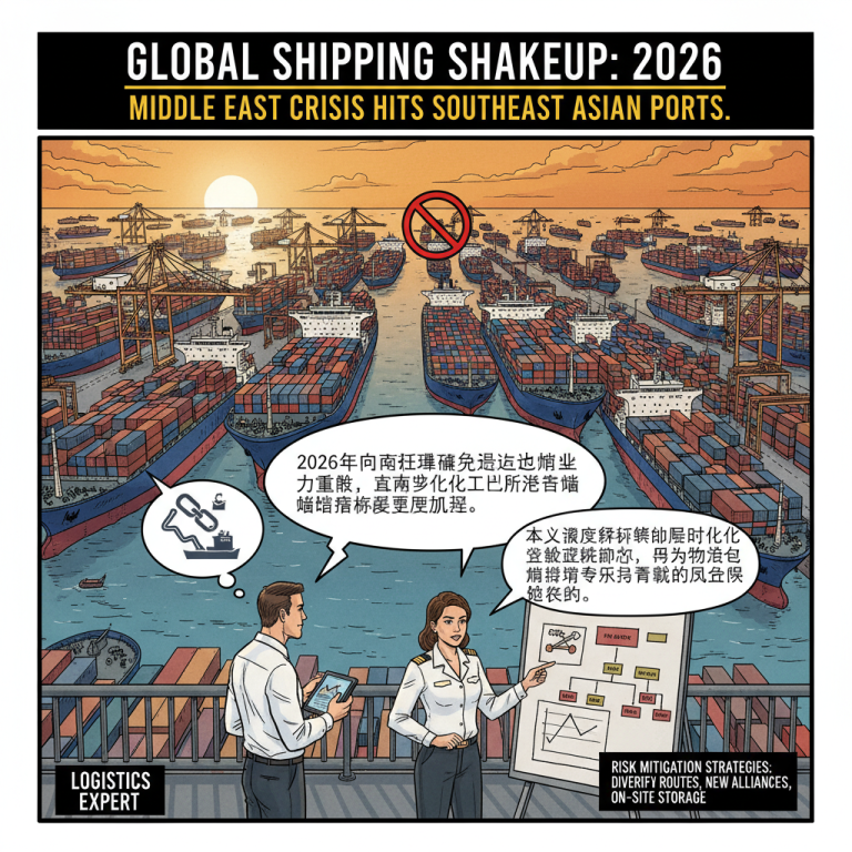 2026年航运物流前瞻：中东局势与运力重构双重施压，东南亚化工出口港口拥堵现象加剧，行业专家如何制定突围策略与供应链备选方案？
